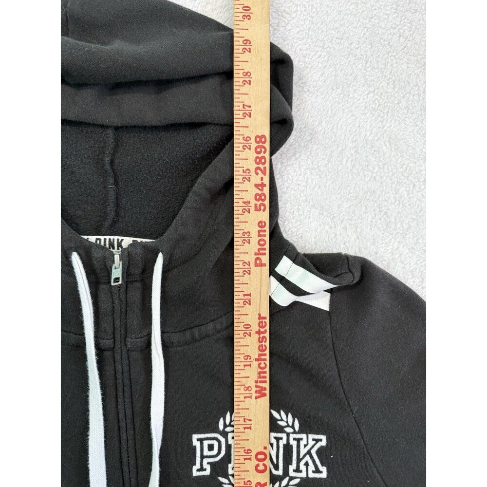 Victoria's Secret PINK Hoodie Womens M Black White Logo Sweatshirt Stripes - Picture 5 of 7